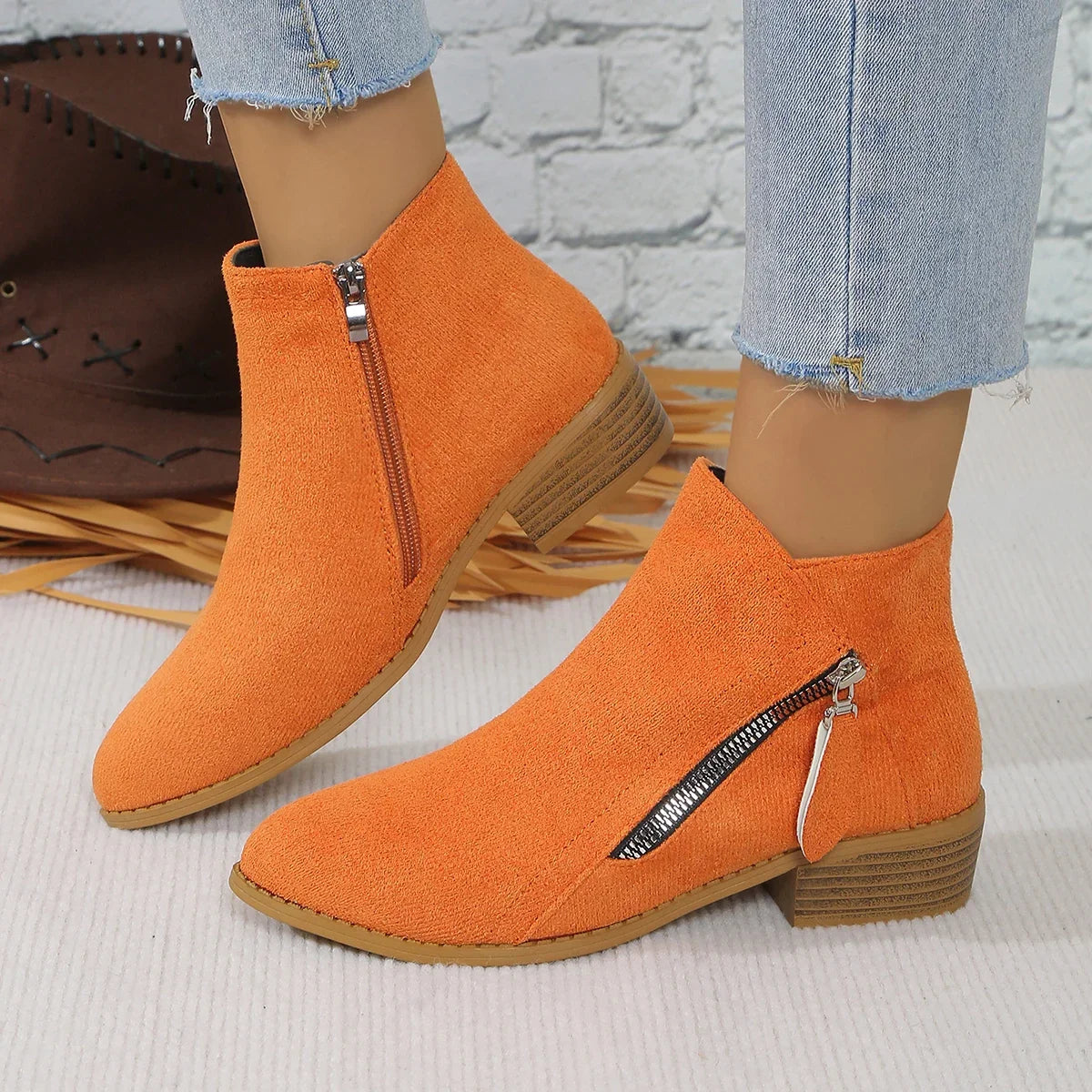 Ankle Boots Autumn Square Heel Boots Platform Sexy Zip High Heels Shoes Keep Warm Boots