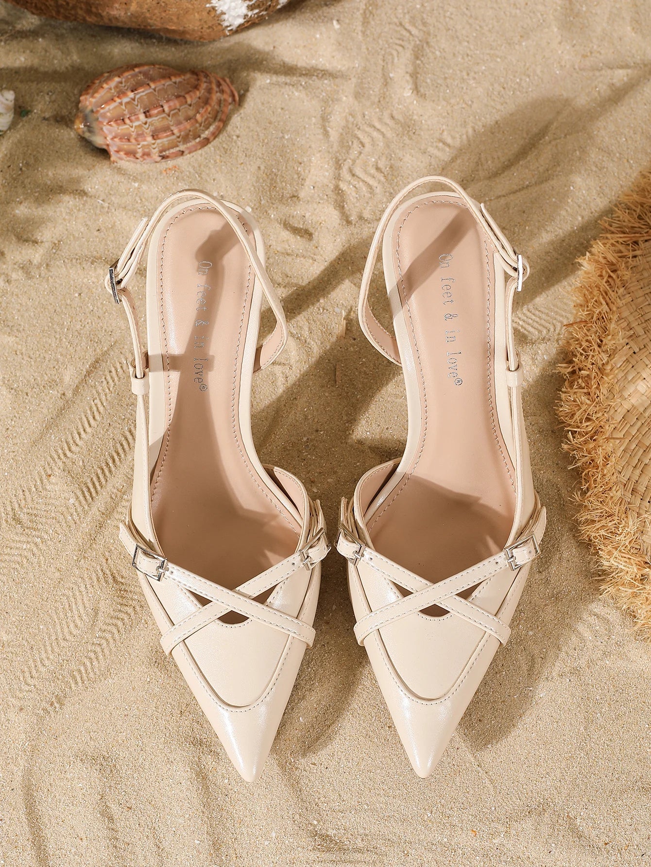 Beige Pointed Toe SlingbackHeels