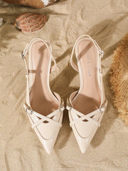 Beige Pointed Toe SlingbackHeels