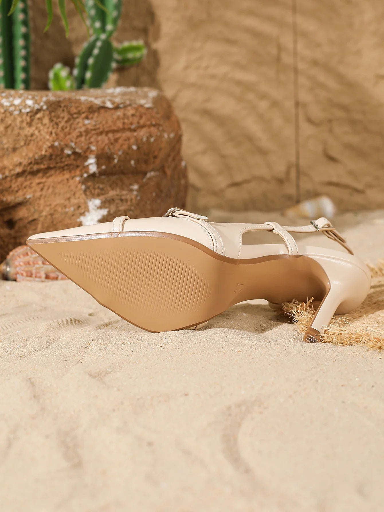 Beige Pointed Toe SlingbackHeels