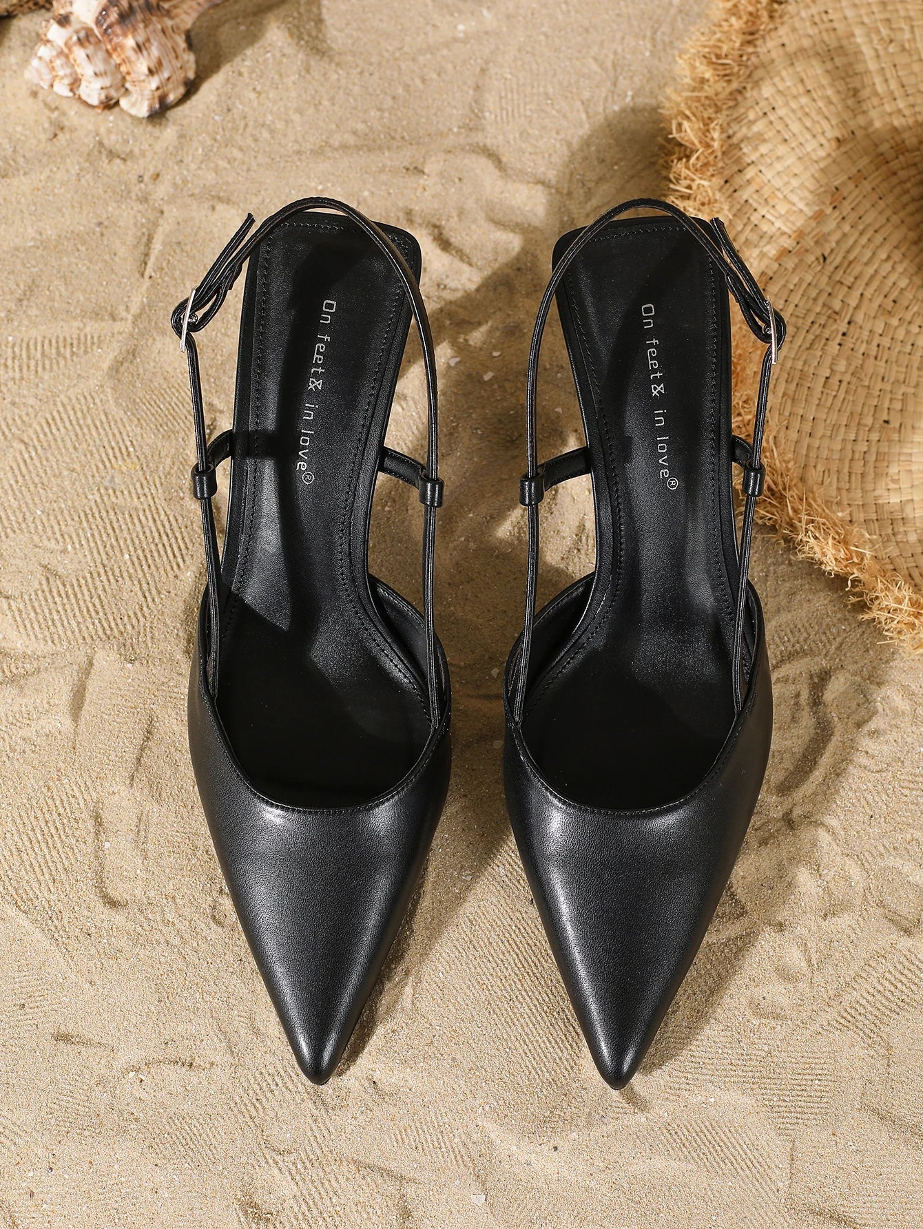 Black Pointed Toe SlingbackHeels