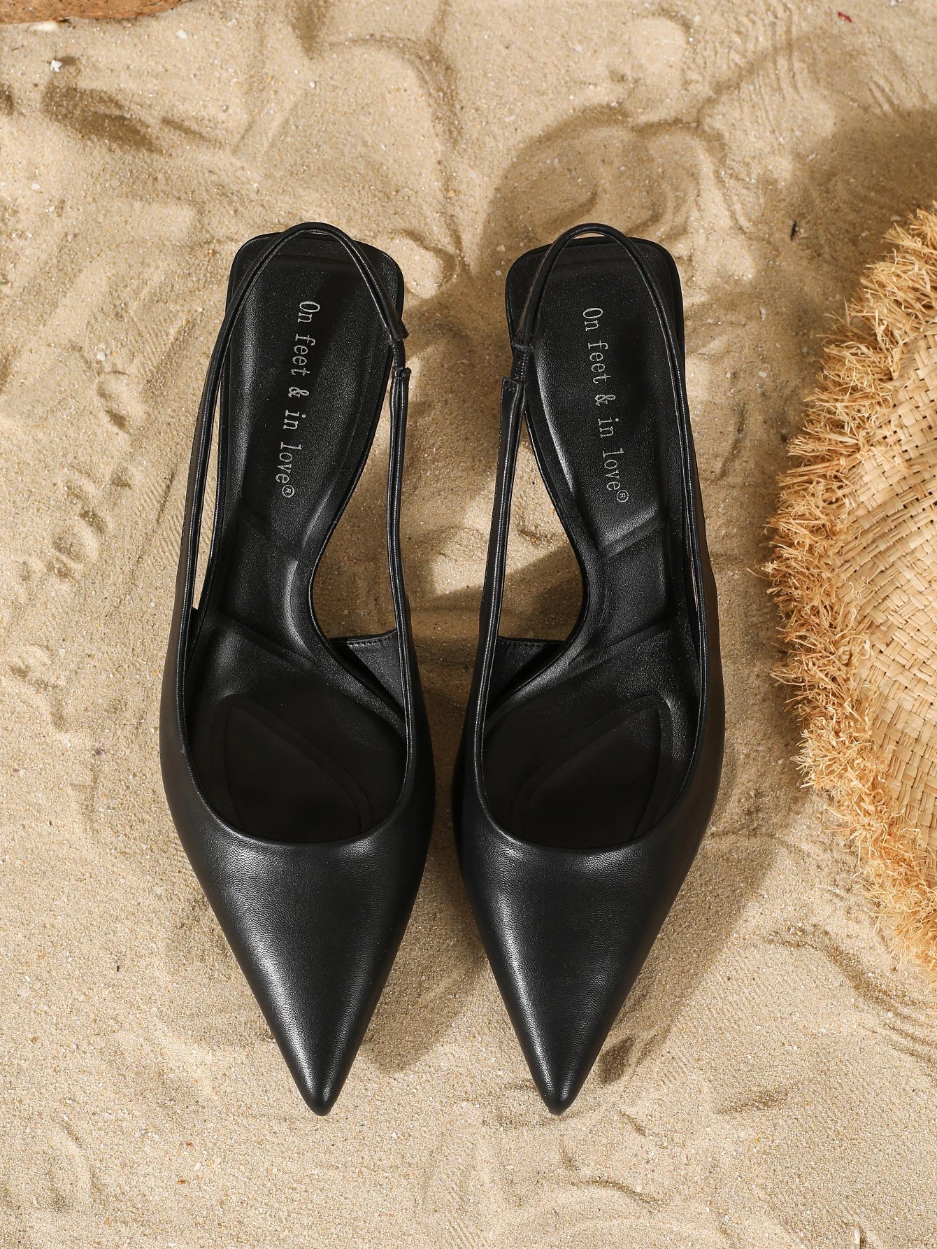 Black Pointed Toe SlingbackKitten Heels