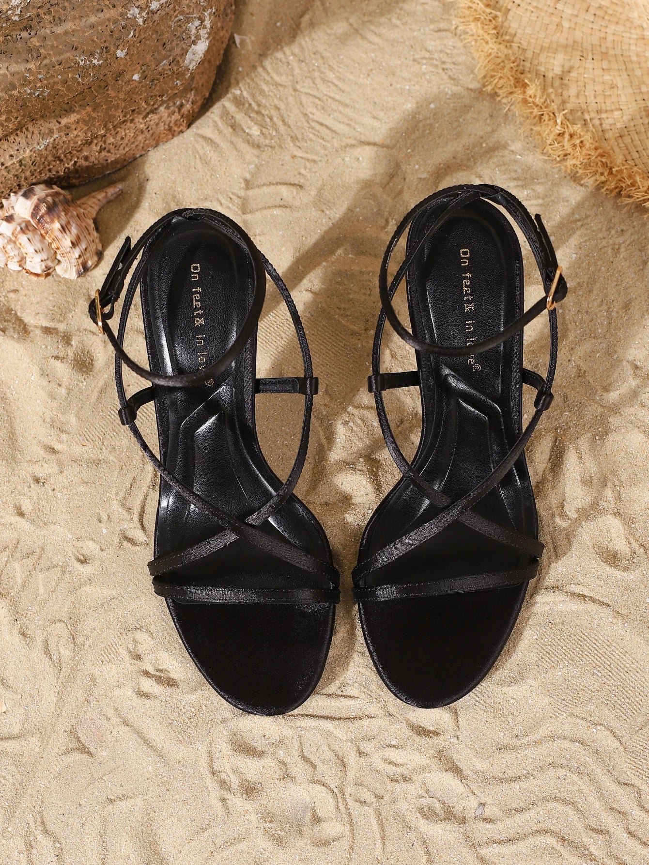 Black Satin Strappy High Heel Sandals