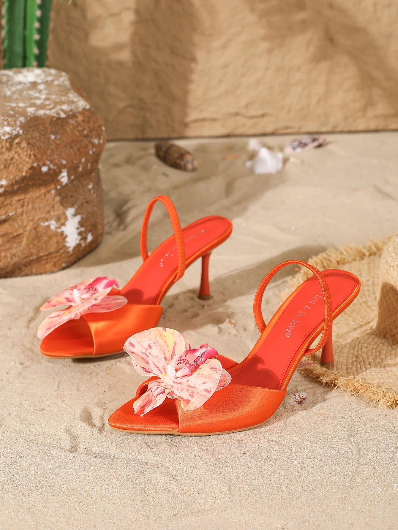 Burgundy Satin Orchid Stiletto Heeled Mules