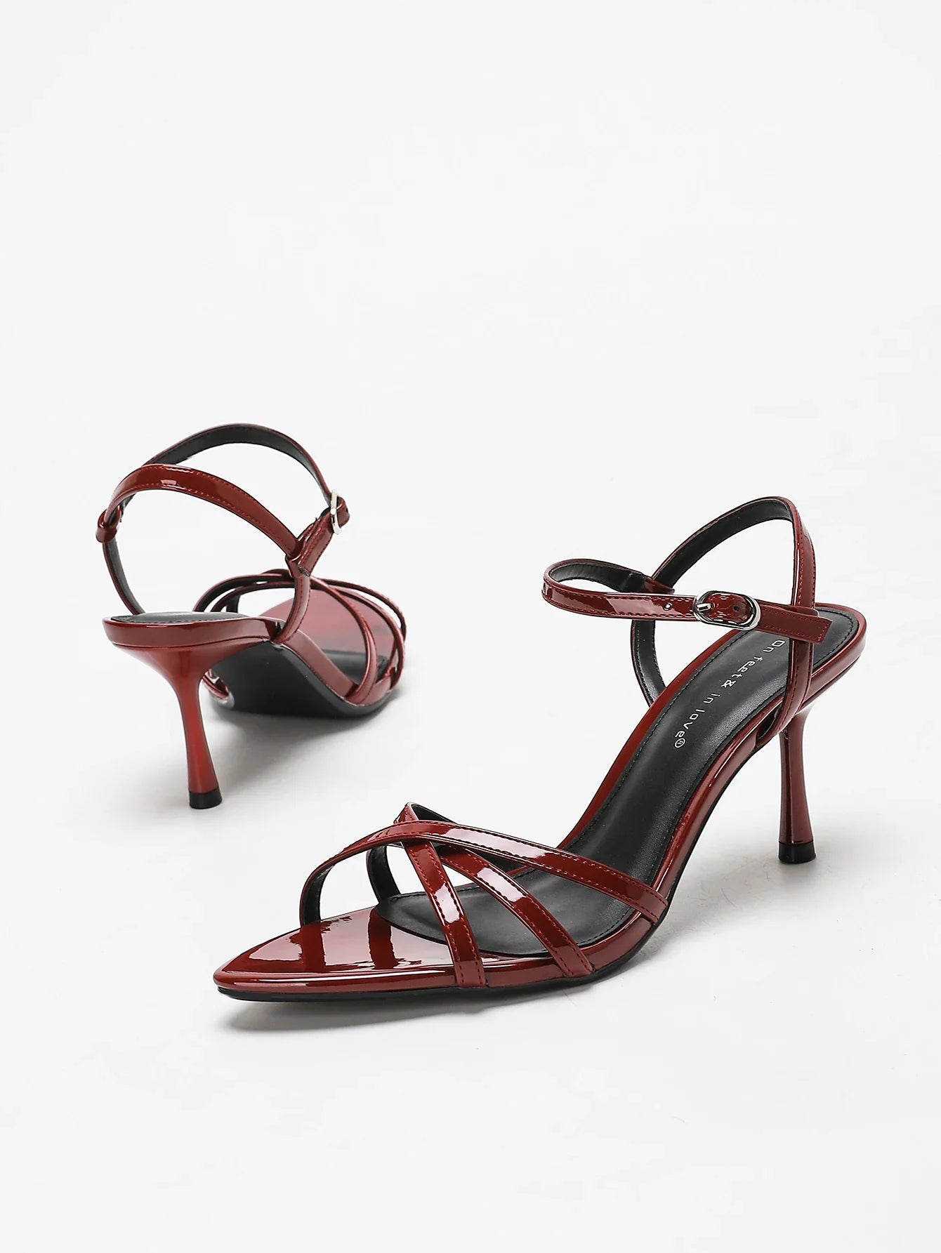 Commute-Chic Burgundy Criss-Cross Strap Ankle-Clasp Heeled Sandals