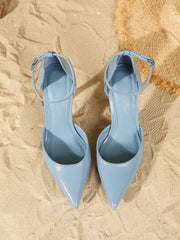 Dusty Blue Patent Leather Pointed Toe Stiletto Heels