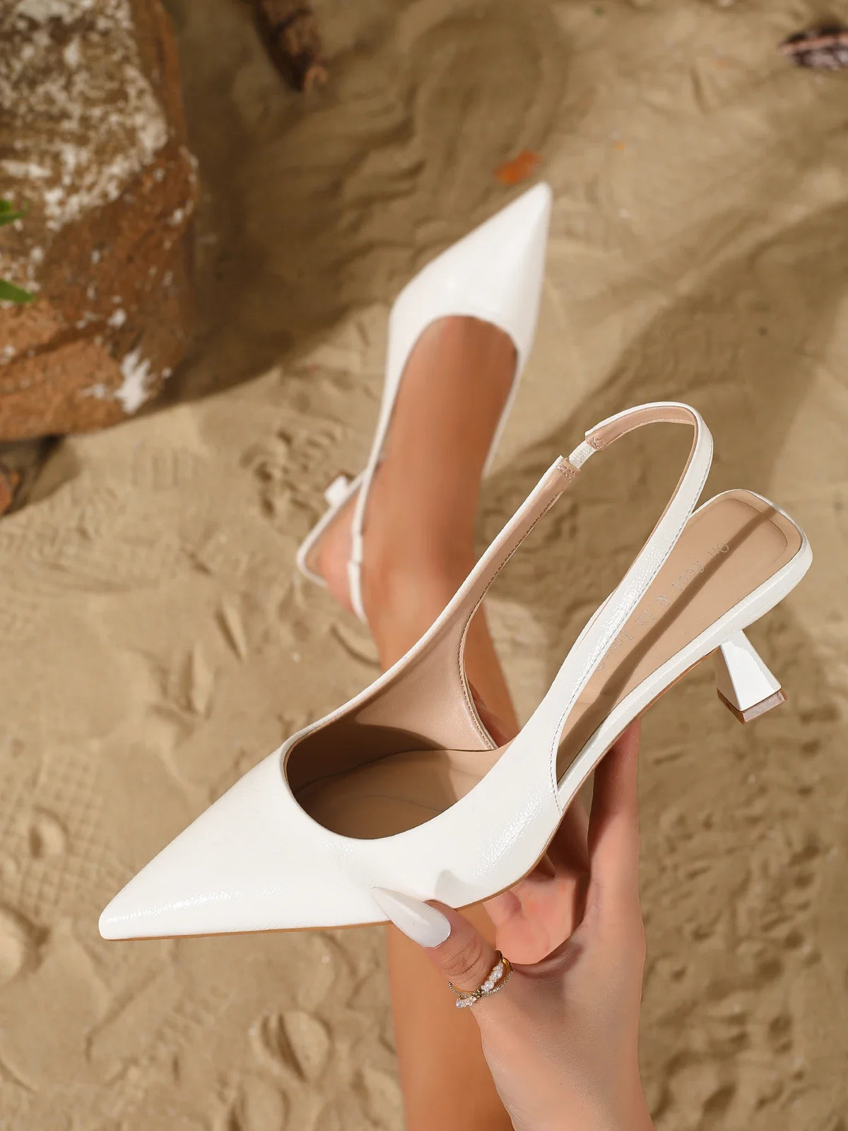 Elegant Pointed Toe Slingback Kitten Heels