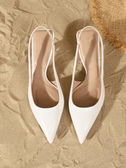 Elegant Pointed Toe Slingback Kitten Heels