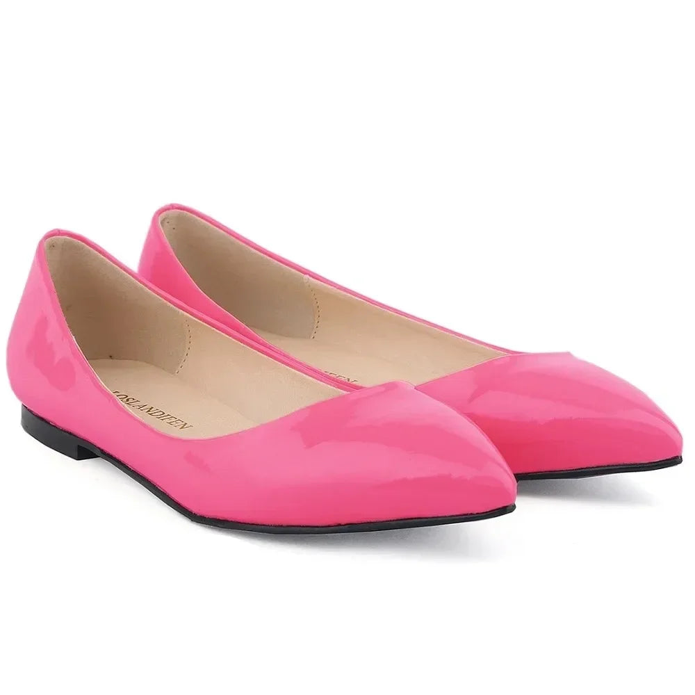 Flats Shoes Solid color Pointed Toe Slip On Patent Leather Woman Flat Single Casual Comfort Non-slip Loafers