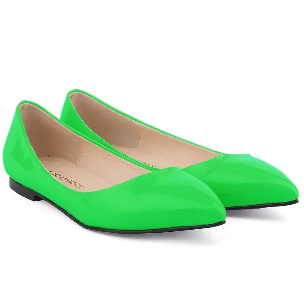 Flats Shoes Solid color Pointed Toe Slip On Patent Leather Woman Flat Single Casual Comfort Non-slip Loafers