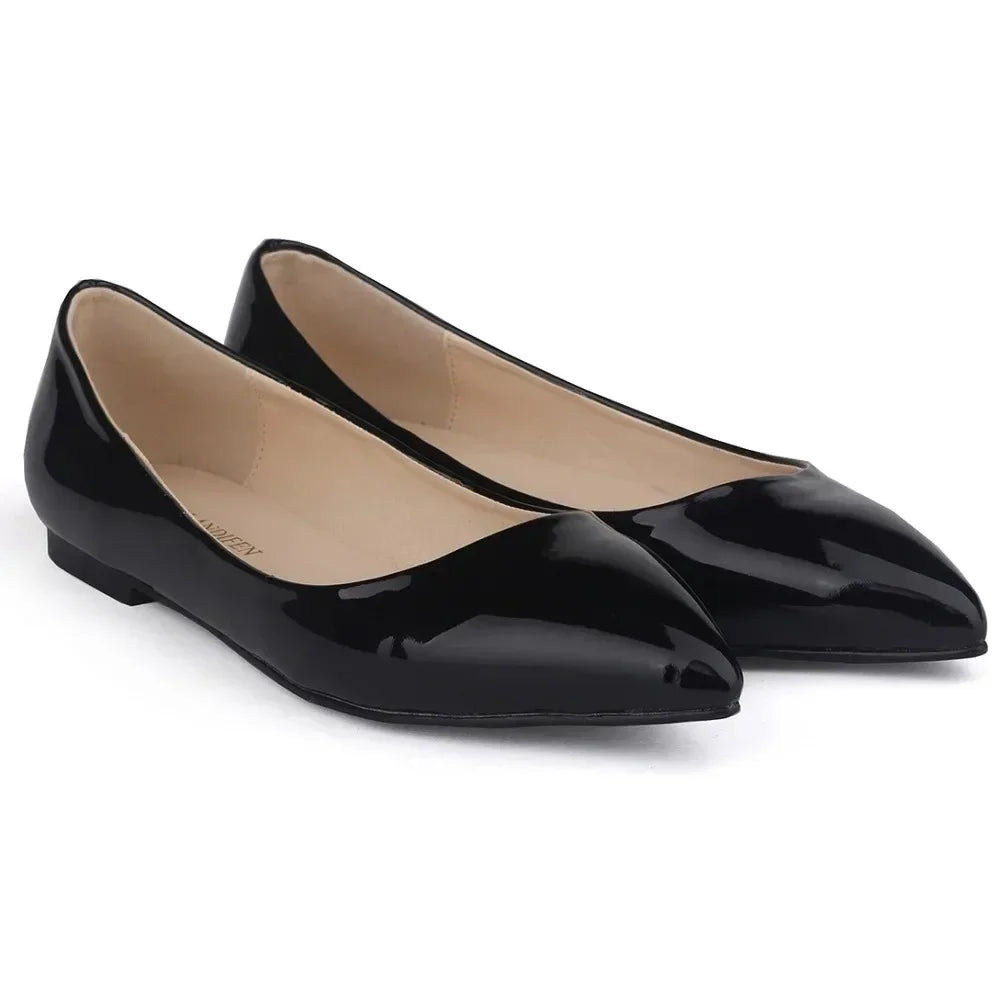 Flats Shoes Solid color Pointed Toe Slip On Patent Leather Woman Flat Single Casual Comfort Non-slip Loafers