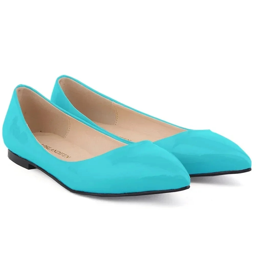 Flats Shoes Solid color Pointed Toe Slip On Patent Leather Woman Flat Single Casual Comfort Non-slip Loafers