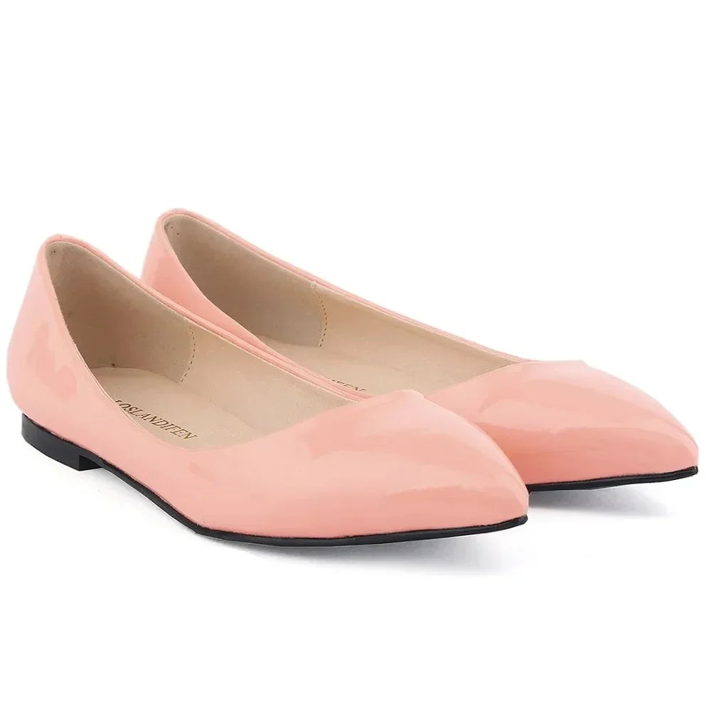Flats Shoes Solid color Pointed Toe Slip On Patent Leather Woman Flat Single Casual Comfort Non-slip Loafers