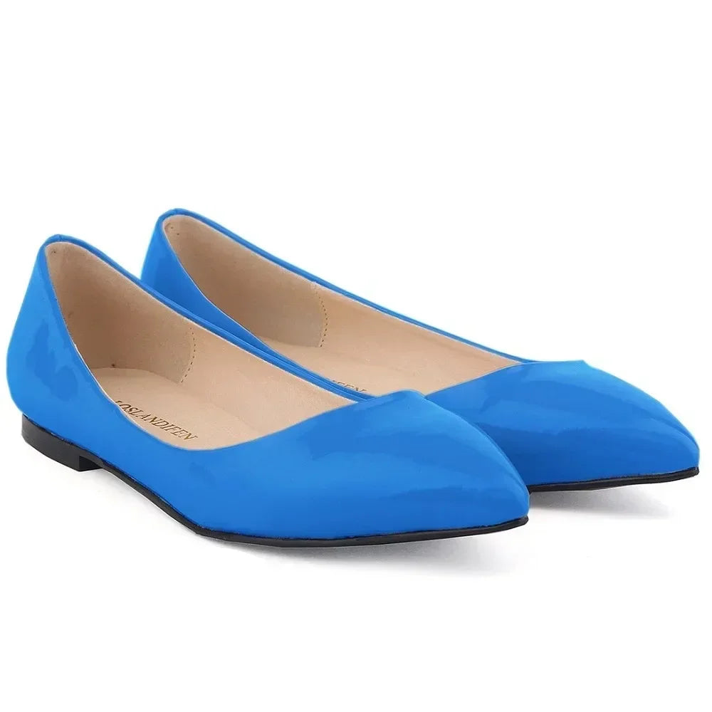 Flats Shoes Solid color Pointed Toe Slip On Patent Leather Woman Flat Single Casual Comfort Non-slip Loafers