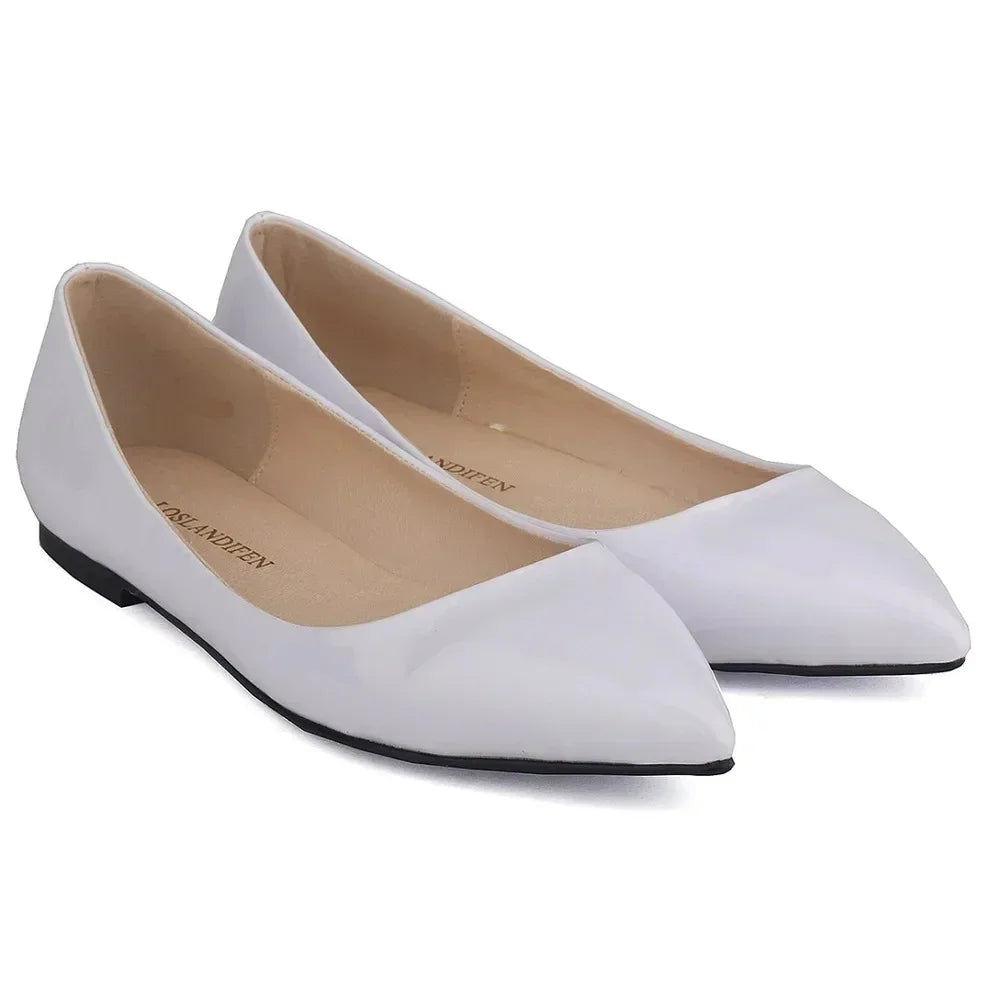 Flats Shoes Solid color Pointed Toe Slip On Patent Leather Woman Flat Single Casual Comfort Non-slip Loafers