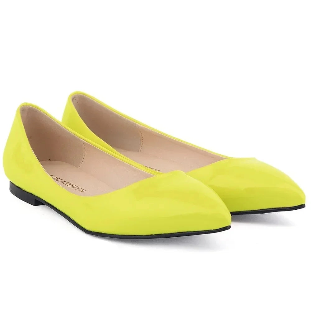 Flats Shoes Solid color Pointed Toe Slip On Patent Leather Woman Flat Single Casual Comfort Non-slip Loafers