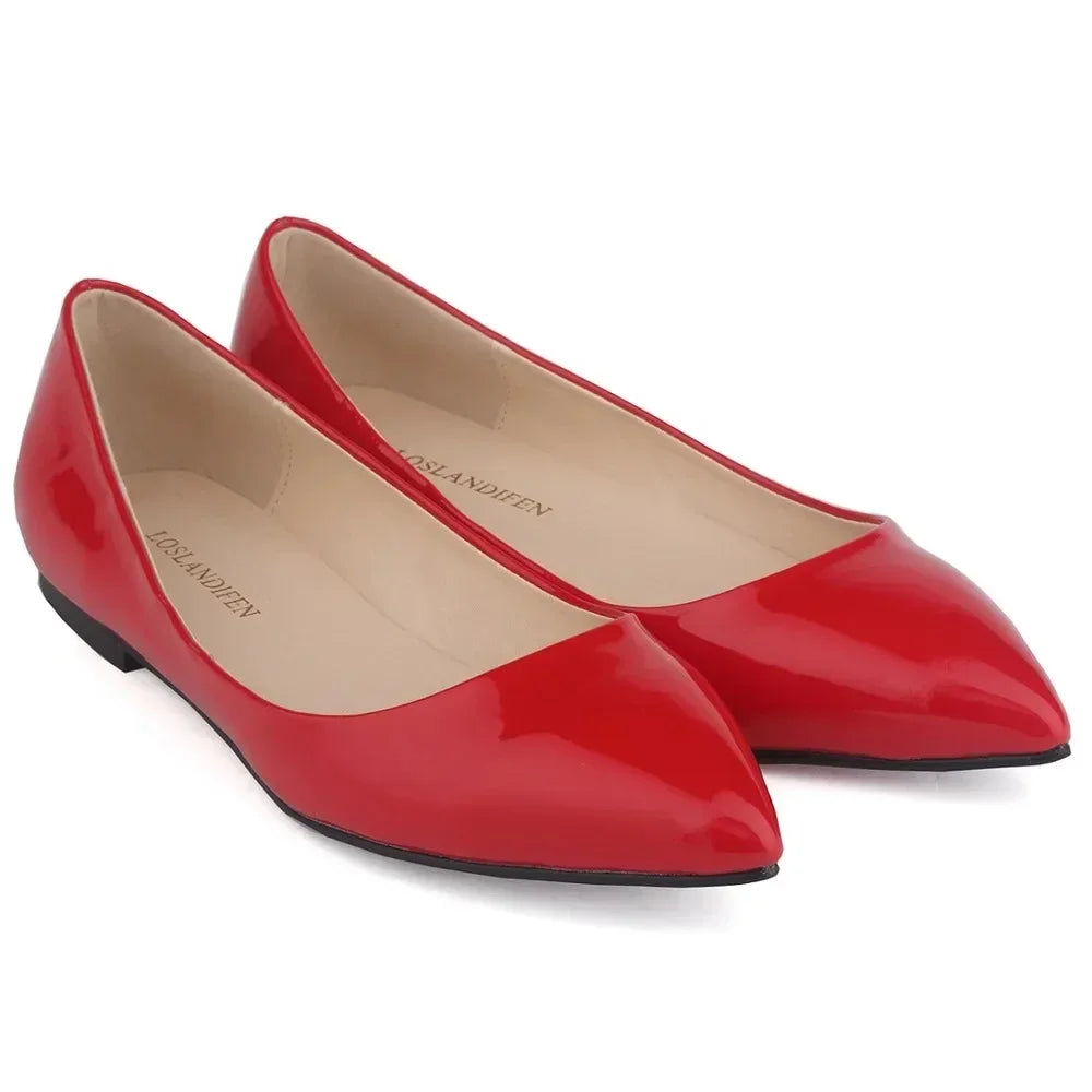 Flats Shoes Solid color Pointed Toe Slip On Patent Leather Woman Flat Single Casual Comfort Non-slip Loafers