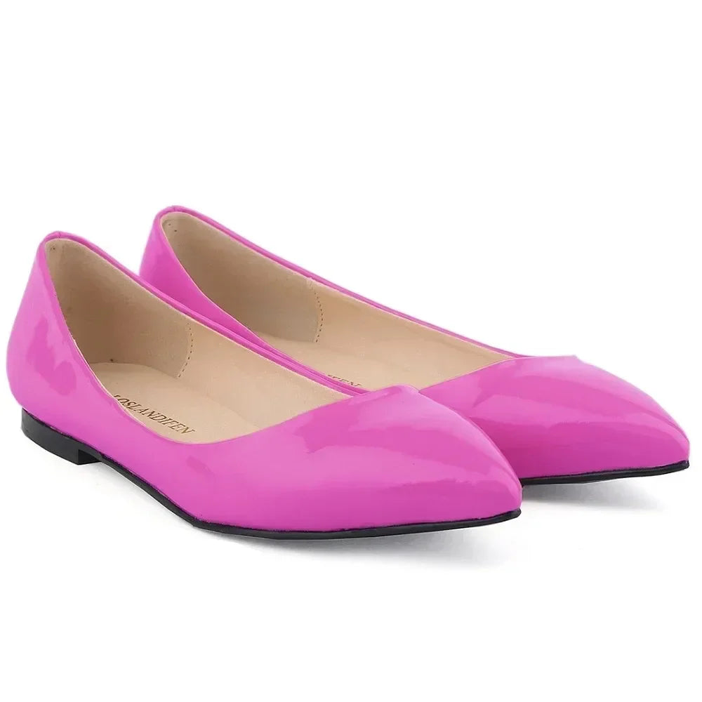 Flats Shoes Solid color Pointed Toe Slip On Patent Leather Woman Flat Single Casual Comfort Non-slip Loafers