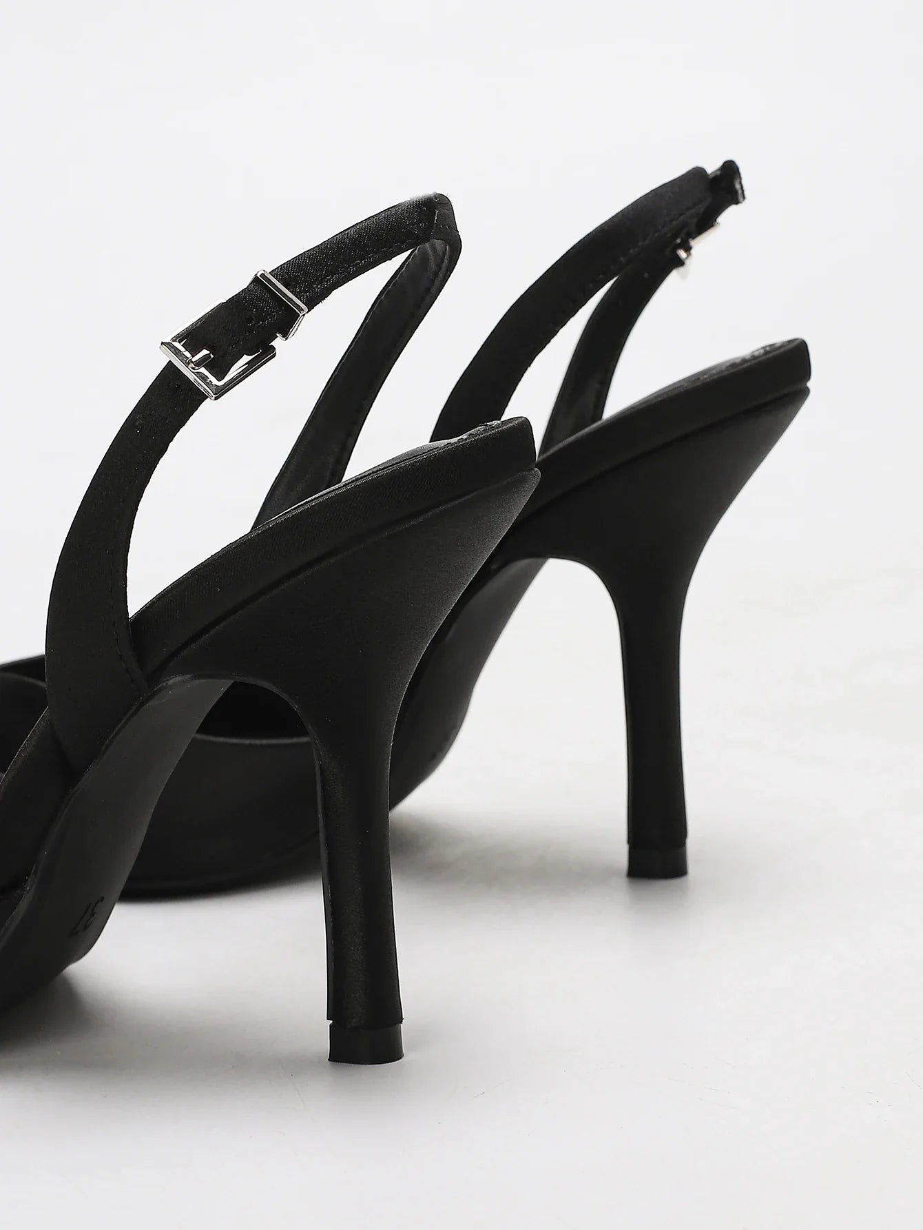 Ivory Satin Pointed-Toe Slingback Heeled Sandals