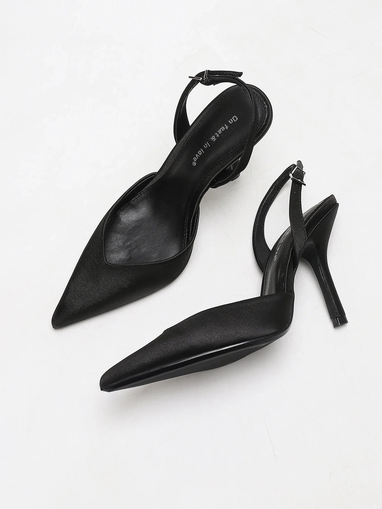 Ivory Satin Pointed-Toe Slingback Heeled Sandals