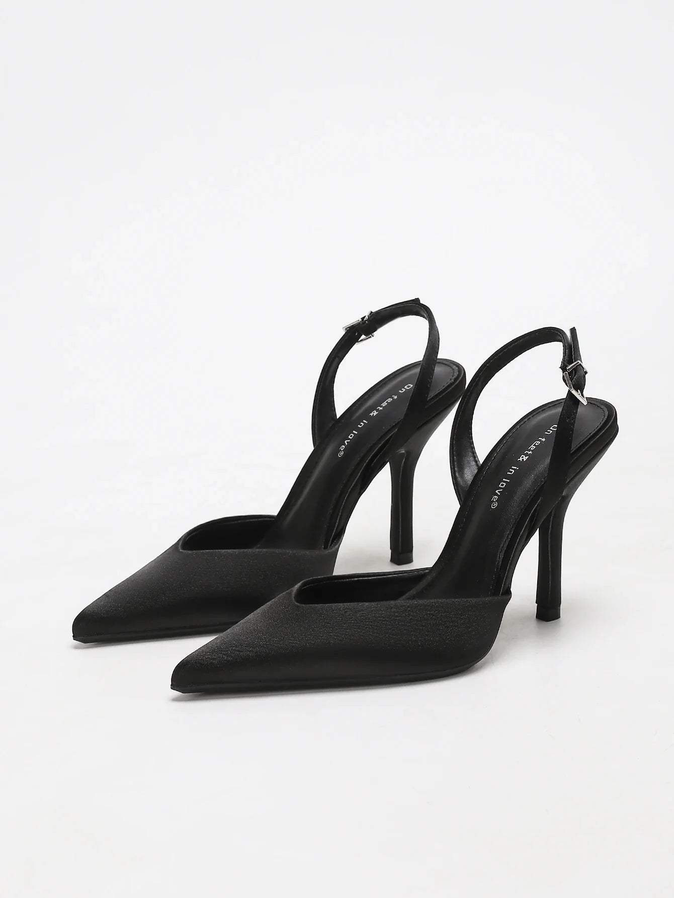 Ivory Satin Pointed-Toe Slingback Heeled Sandals