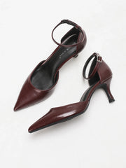 Leather Pointed Toe Mule Heels - Lightweight Breathable Stiletto Pumps Party