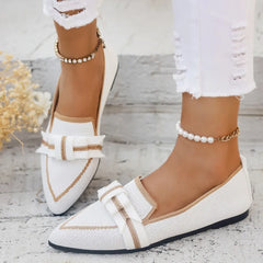 Light Comfortable Loafers Bow Tie Ballet Flats Pointed Toe Soft Barefoot Knitted Multicolor Casual Ballerina Sneakers