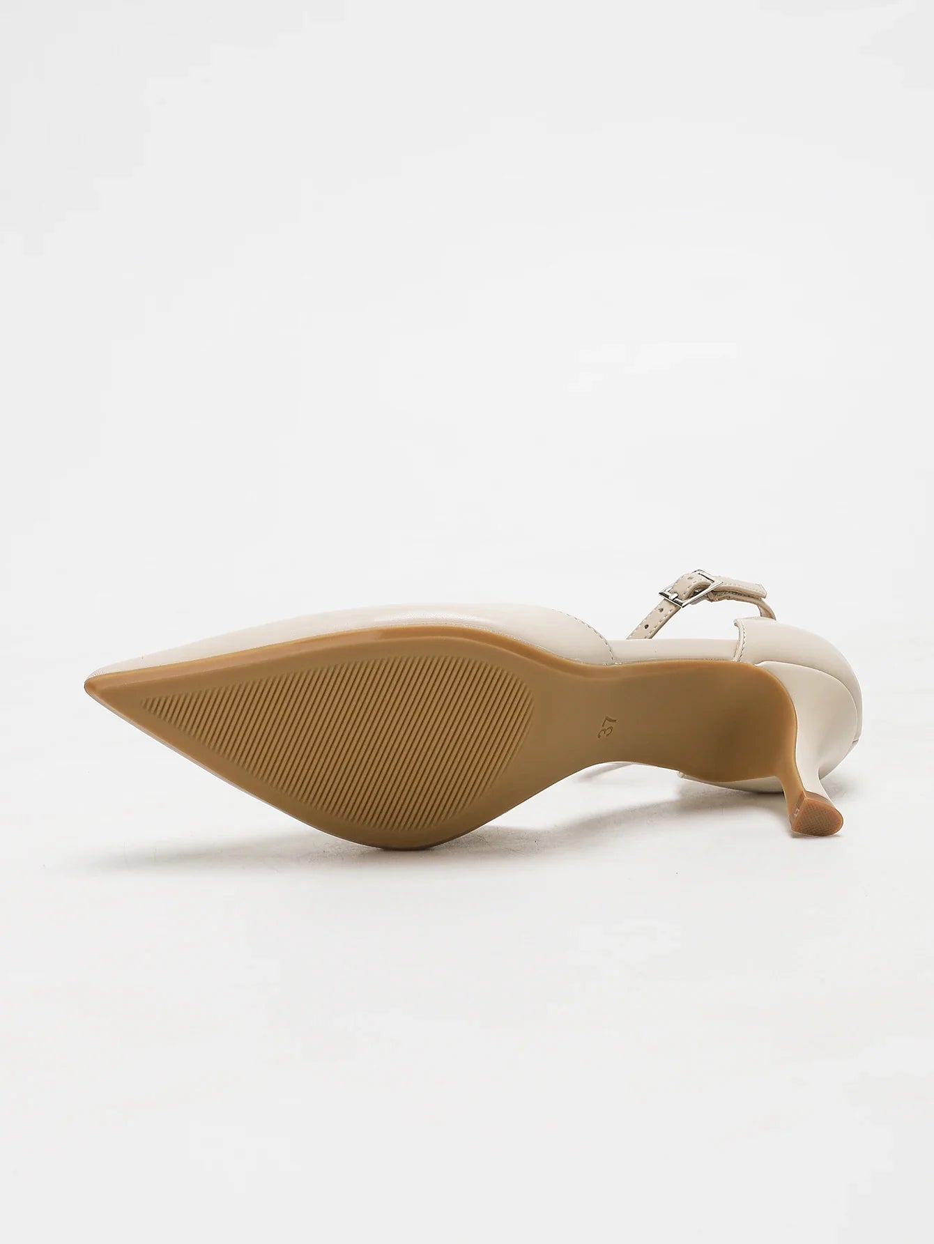 Nude Pointed Toe Ankle Strap Kitten Heel Pumps