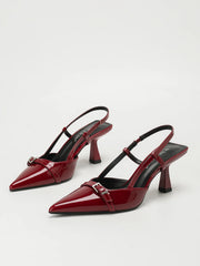 Patent Leather Pointed Toe Slingback Heeled Sandals