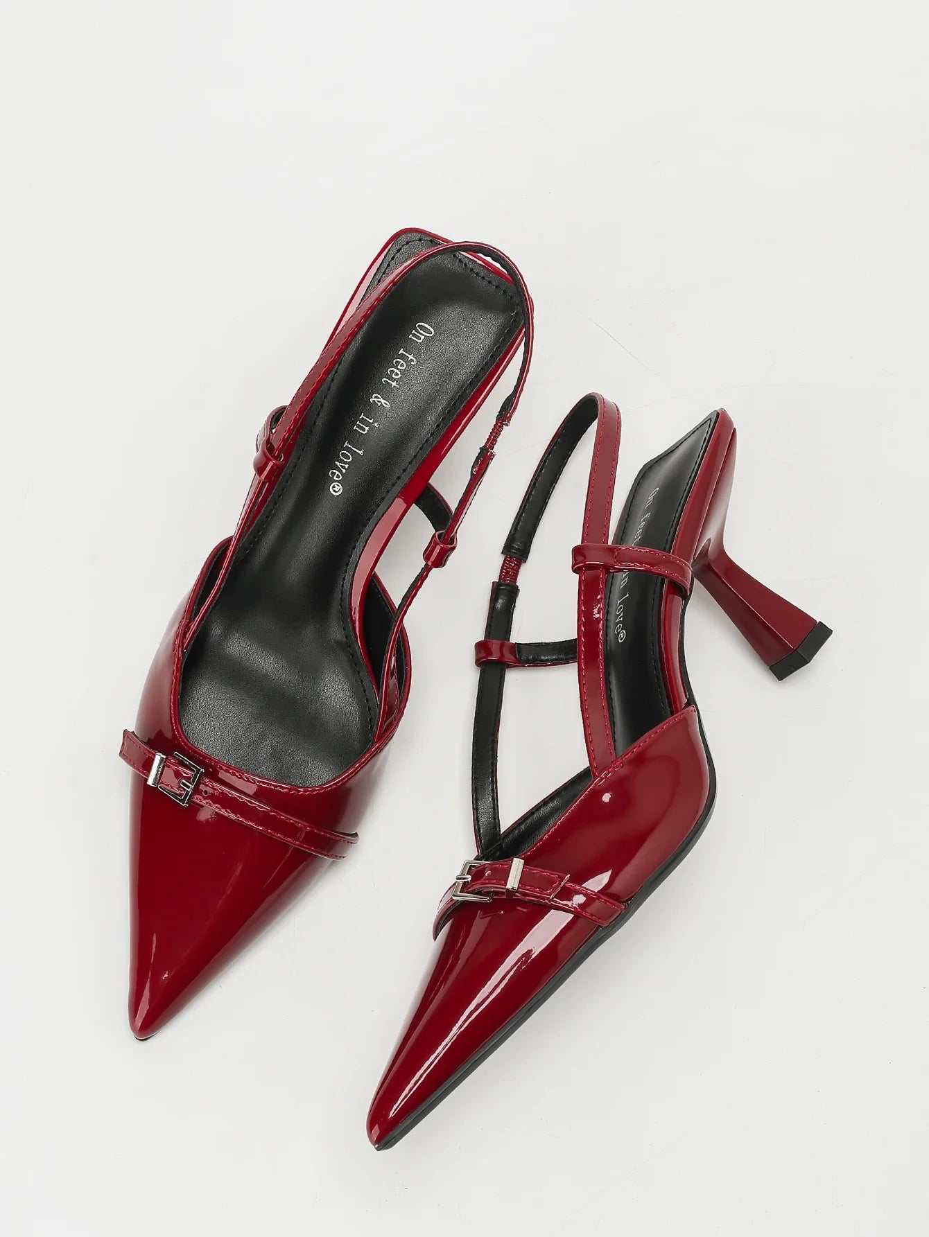 Patent Leather Pointed Toe Slingback Heeled Sandals