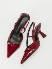 Patent Leather Pointed Toe Slingback Heeled Sandals