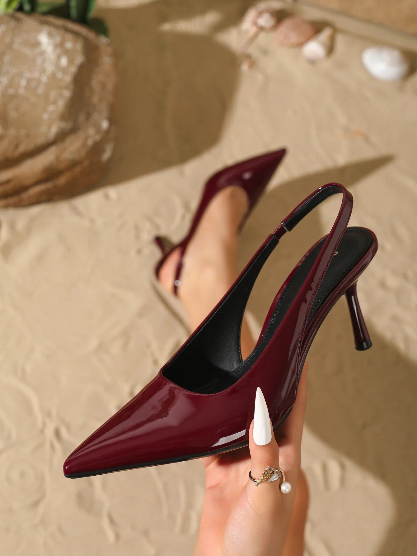 Patent Leather Pointed Toe Slingback Heels