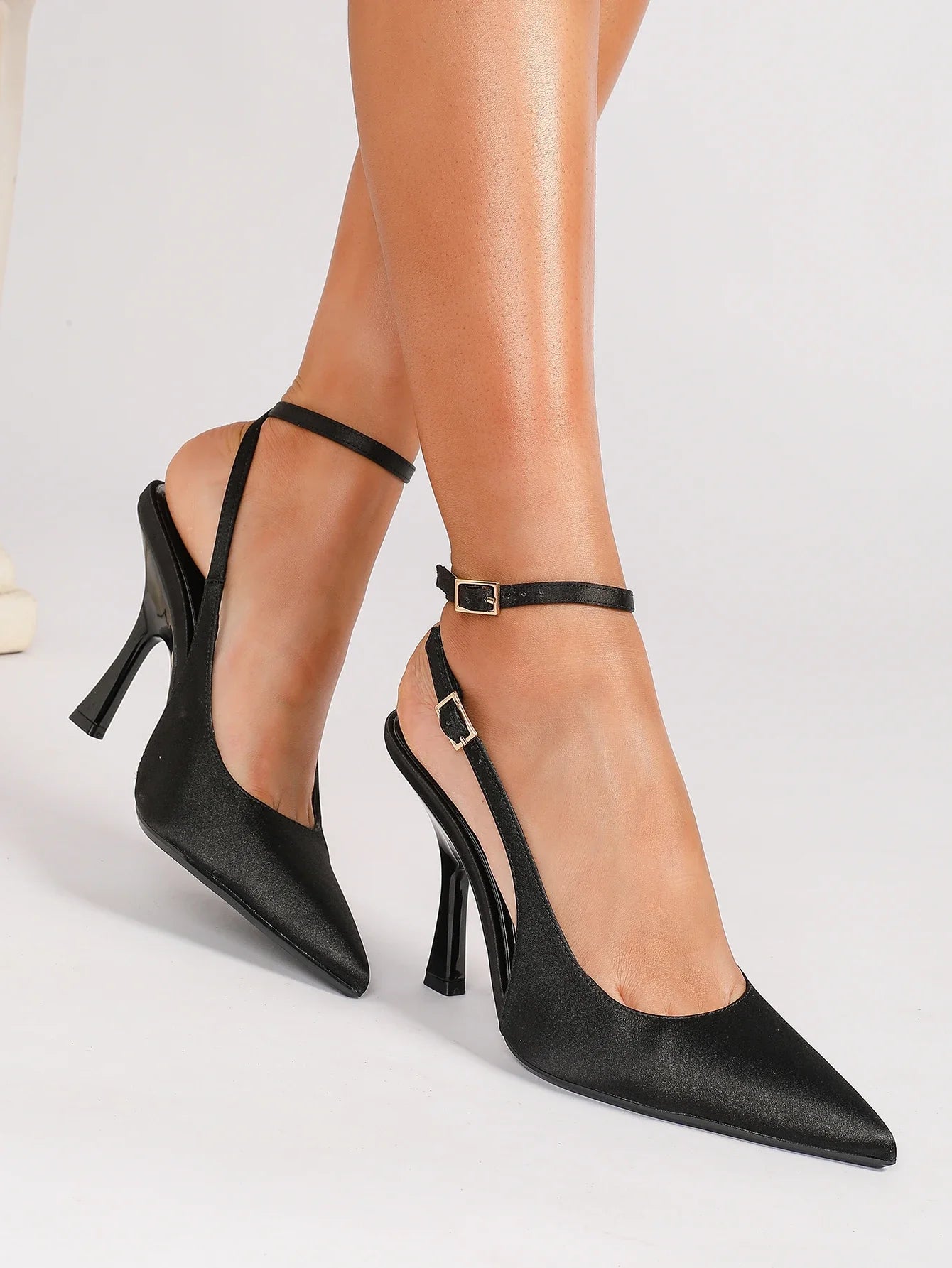 Pointed Toe Satin Heeled Sandals