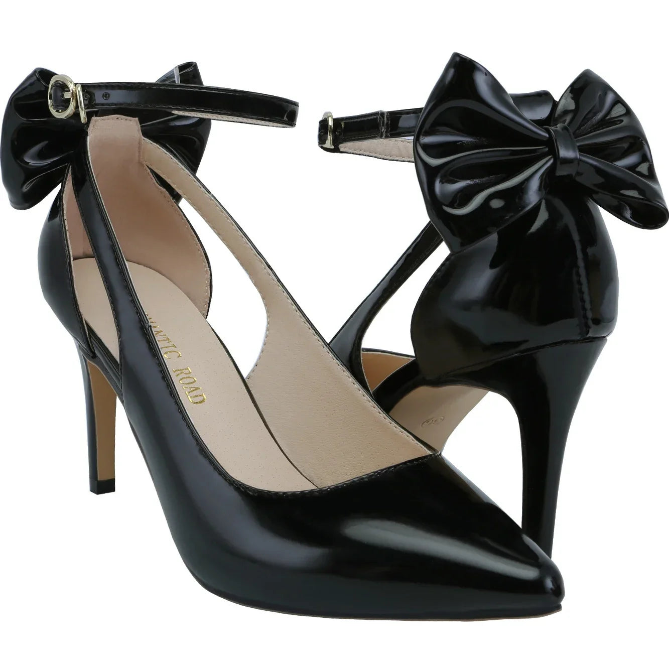 Pumps Ankle Strap Sandals Slingback Bow High Heels Kitten 9cm Pointed Toe Heel Party Wedding Dress Comfortable Shoes