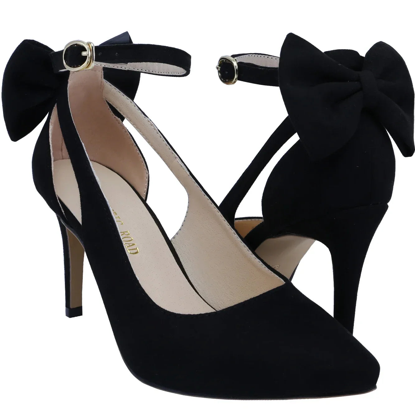 Pumps Ankle Strap Sandals Slingback Bow High Heels Kitten 9cm Pointed Toe Heel Party Wedding Dress Comfortable Shoes