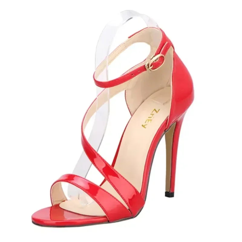 Sandals Solid Open Toe High Heels Ankle Strap Stiletto Dress Fish Mouth Sandals Dancing Shoes