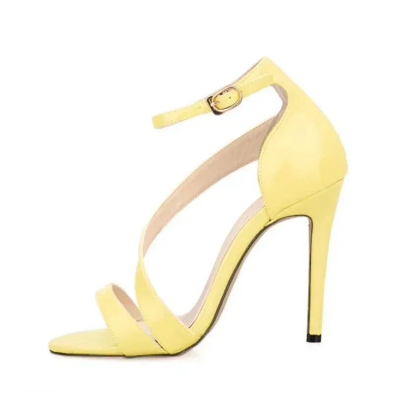 Sandals Solid Open Toe High Heels Ankle Strap Stiletto Dress Fish Mouth Sandals Dancing Shoes