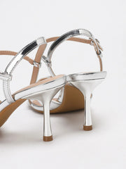 Silver Metallic Crisscross Strap High Heel Sandals