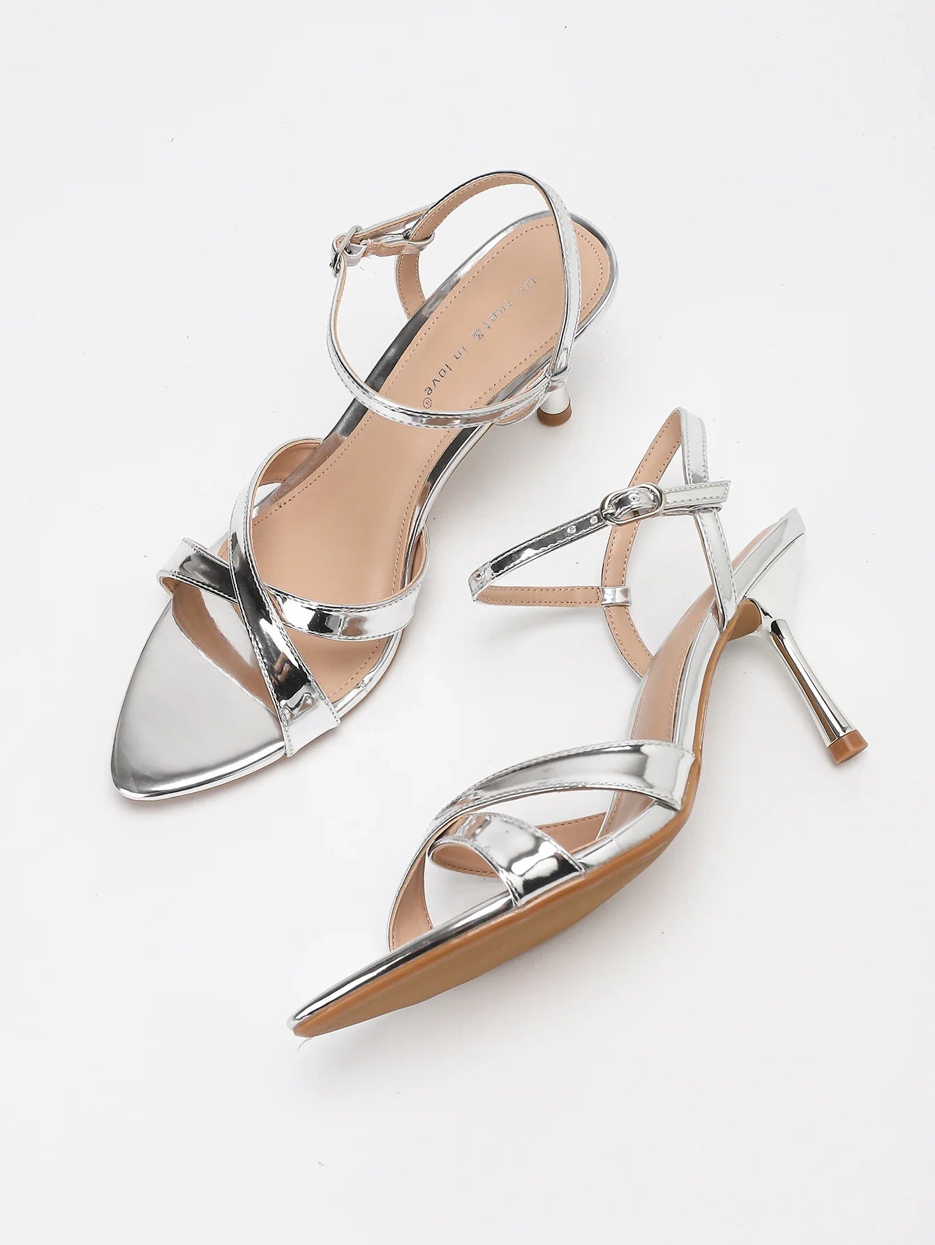 Silver Metallic Crisscross Strap High Heel Sandals