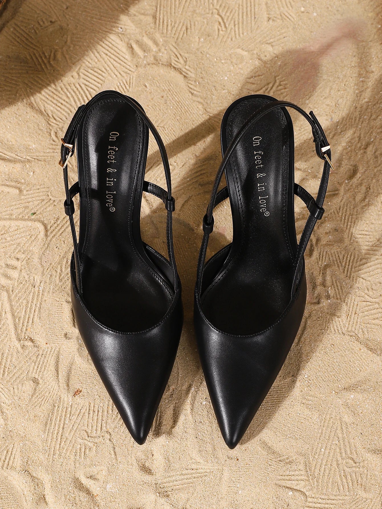 Slingback Heeled SandalsBlack Pointed Toe Thin Heel Pumps withBuckle Formal Dress Shoes forWork Wedding Party