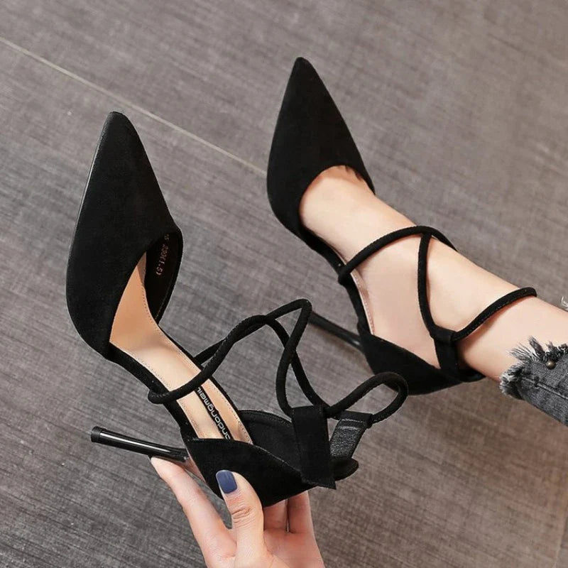 Suede High Heel 9cm Pointed Stiletto Sexy Black Wedding Shoes Nude Bridal Shoes Heel Woman