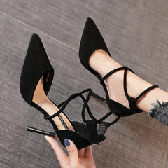 Suede High Heel 9cm Pointed Stiletto Sexy Black Wedding Shoes Nude Bridal Shoes Heel Woman