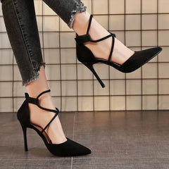 Suede High Heel 9cm Pointed Stiletto Sexy Black Wedding Shoes Nude Bridal Shoes Heel Woman