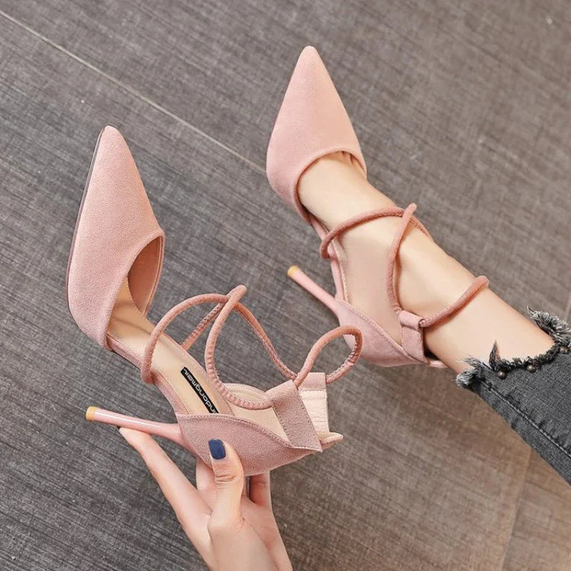 Suede High Heel 9cm Pointed Stiletto Sexy Black Wedding Shoes Nude Bridal Shoes Heel Woman