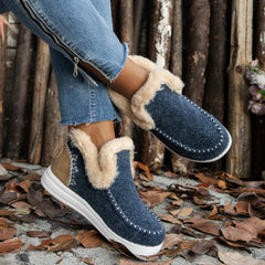 Suede Lace-Up Snow Boots Lace-up Woman Warm Fur Plush Lady Casual Ankle Boots Female Chunky Sneaker