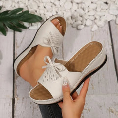 Wedge Heel Sandals Thick Sole Beach Slippers Woman Bow Knot Platform Slide Sandals Plus Size