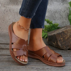 Thick Heel Slip-On Casual Shoes Large Size Pure Color Woven Outerwear Sandals Round Toe Polyurethane Autumn