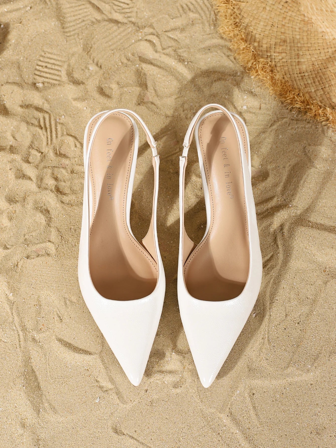 White Pointed Toe SlingbackHeels