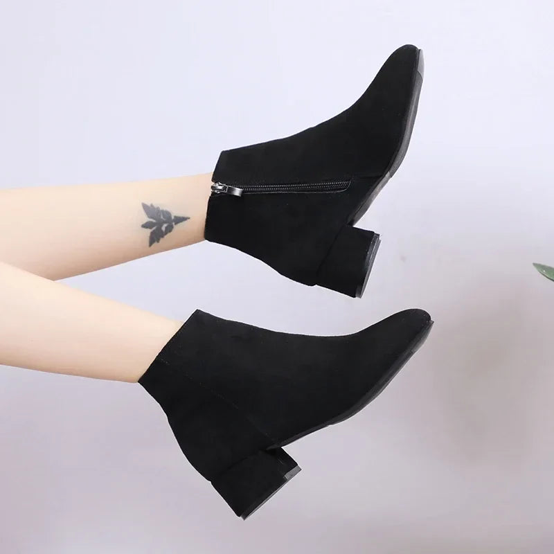 Boots Suede Dress Warm Boots Mid-Heel Wool Warm Ankle Boots