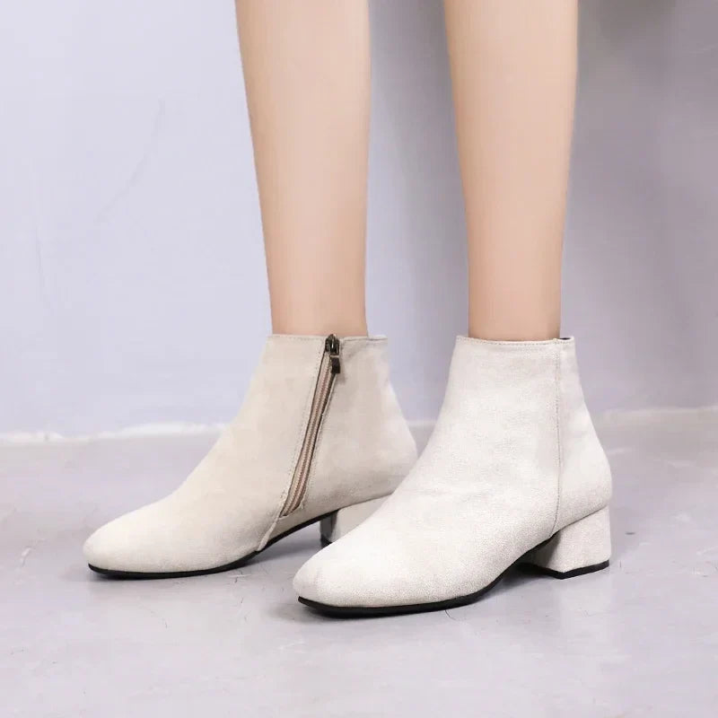 Boots Suede Dress Warm Boots Mid-Heel Wool Warm Ankle Boots